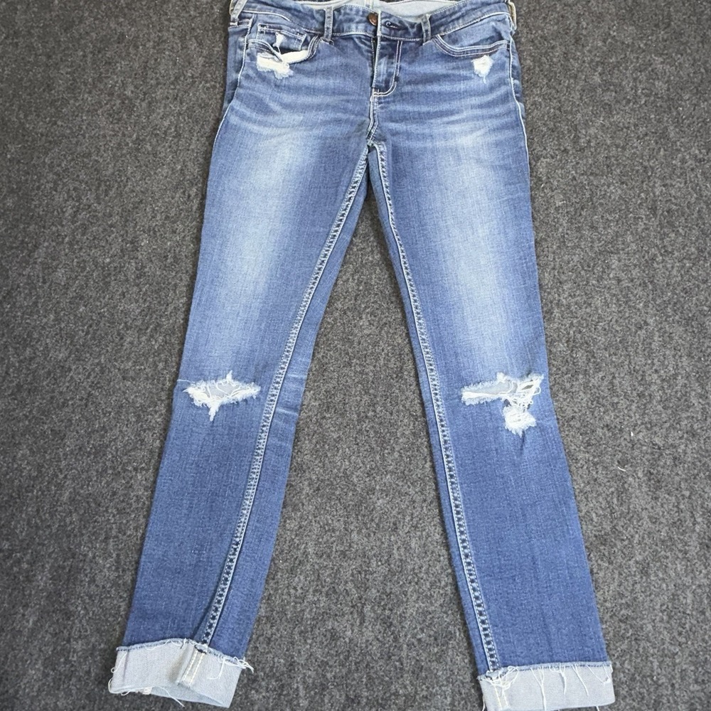 Hollister Crop Jeans Junior Size 3 W26 High Rise Skinny Distressed Raw Hem Ankle